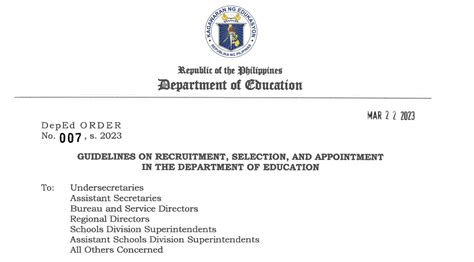 deped order no 7|DepEd Order No. 007, s. 2023 : Guidelines on Recruitment, Selection.